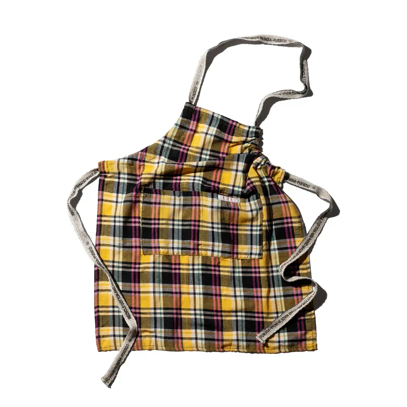 Recycle Cotton Check Apron Yellow - Image 3