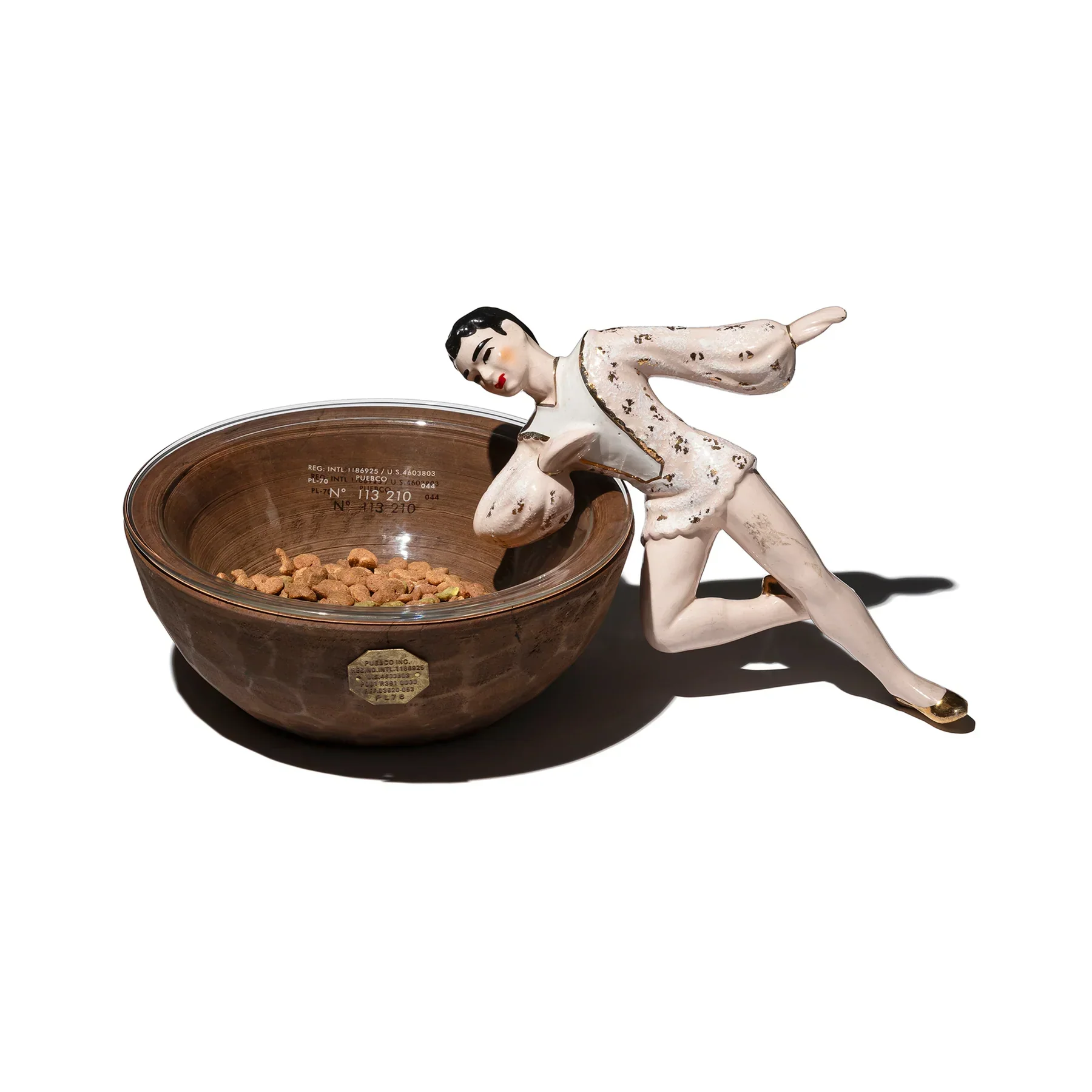 Vintage Wooden Pet Bowl with Glass - Image 2